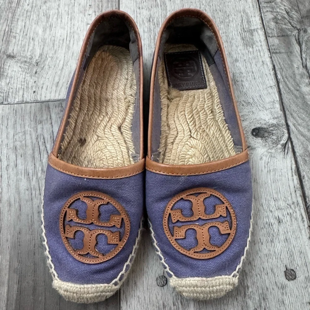 Tory Burch Canvas Spring Lavender Logo Embroidered Jute Woven Espadrille Flats 6